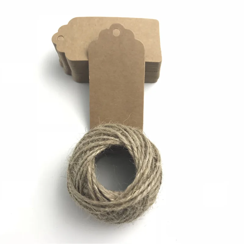 brown with 15m rope 100 шт./лот, белые, черные, коричневые бирки из крафт-бумаги, сделай сам, головка гребешка, этикетка, багаж, свадебная заметка, пустая цена, бирка, веревка, 4*8 см - Цвет: brown with 15m rope