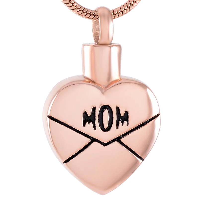 

IJD9537 Envelope Heart Cremation Urn Necklace For Ashes For Mom Keepsake Memorial Locket Pendant Jewelry -Stainless Steel