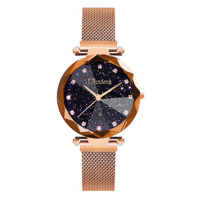 Rose Gold Модные стильные женские часы, стразы, розовое золото, женские часы с простой магнитной пряжкой, популярные повседневные Кварцевые женские наручные часы, фиолетовые - Цвет: Rose Gold