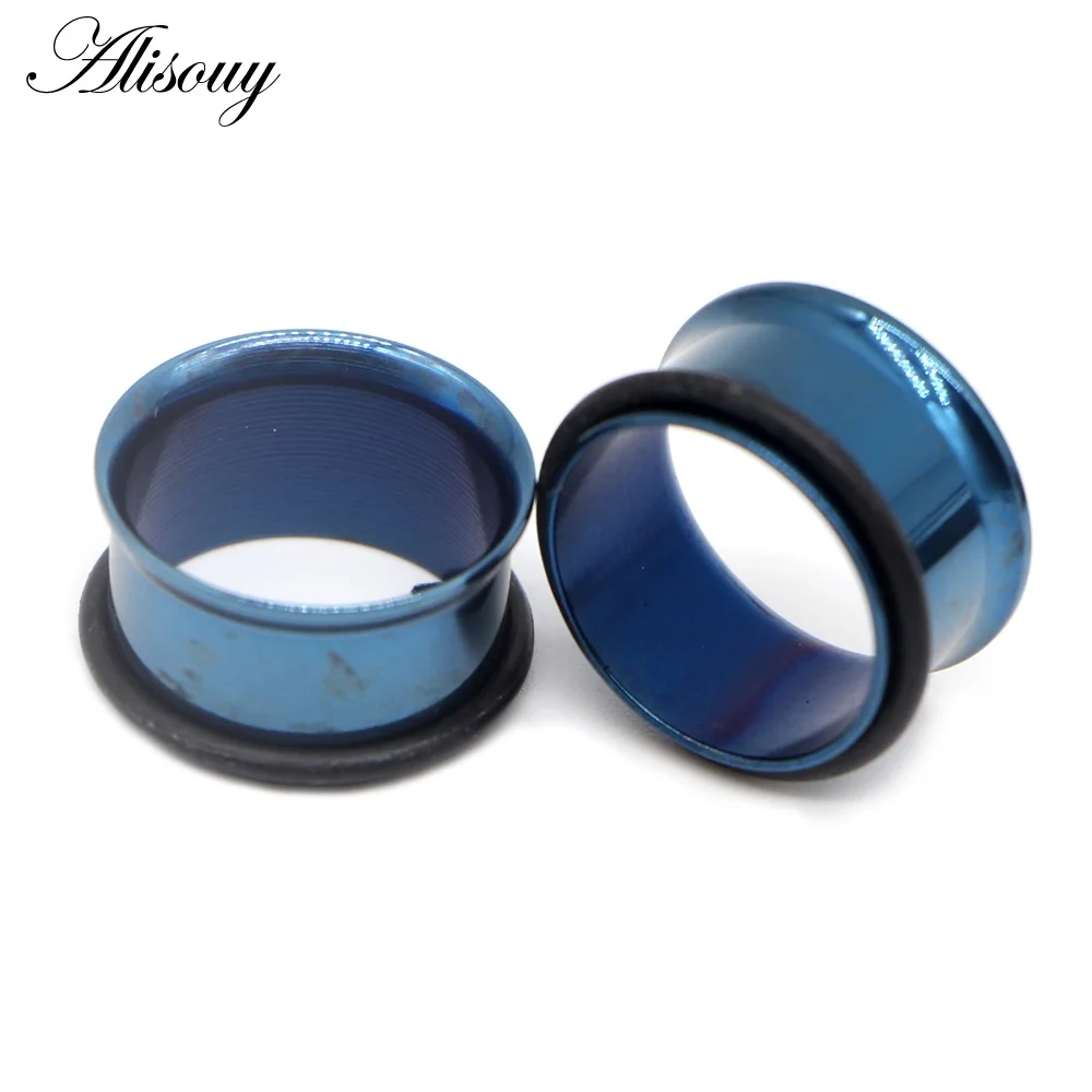 EM0258C Blue 2 шт. хирургическая Сталь с однородным блеском плоть полые туннель ухо вставки, расширитель украшения для «тоннелей» Серьги Измерительные Приборы тоннелей, бижутерия для пирсинга - Окраска металла: EM0258C Blue