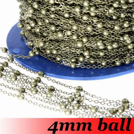 Бесплатная Доставка! 100 метров DIY Ювелирные изделия findings 4mm шар античная бронза