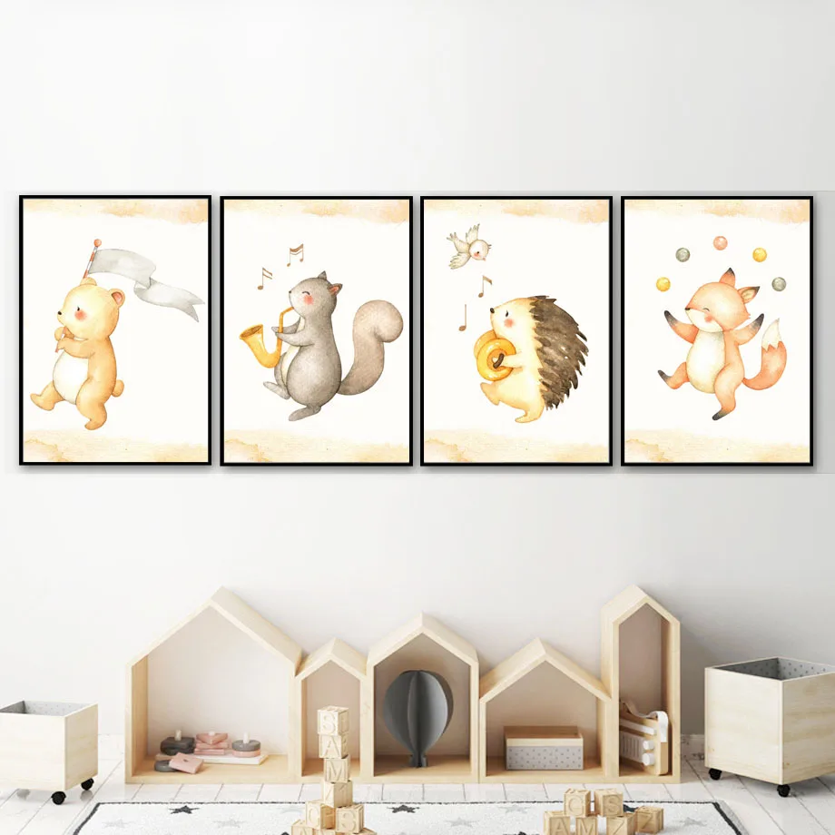 

Bear Fox Squirrel Hedgehog Wall Art Canvas Painting Cartoon Nordic Posters And Prints Wall Pictures For Kids Room Bedroom Decor