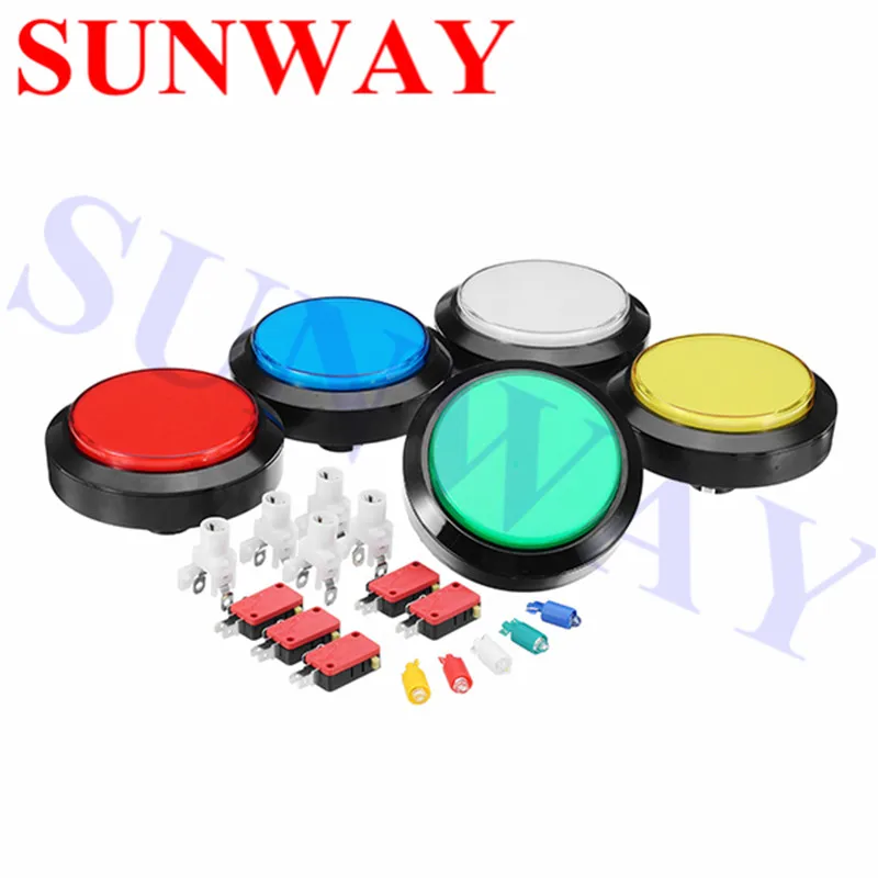 

5PCS 100mm Diameter Flat Illuminated LED Arcade Button 12V Illuminated Push Buttons Switch For Arcade Game Machine