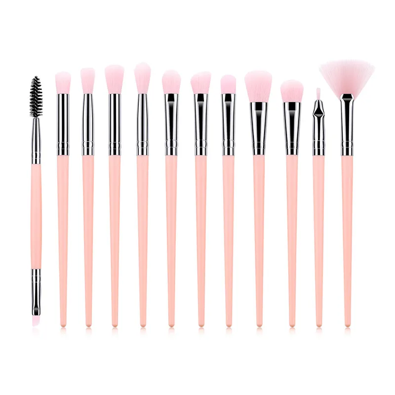 pink 12 шт. макияж кисти для лица и глаз Макияж Смешивание Тени для век бровей ресниц подводка для глаз Кисть Макияж набор - Handle Color: pink