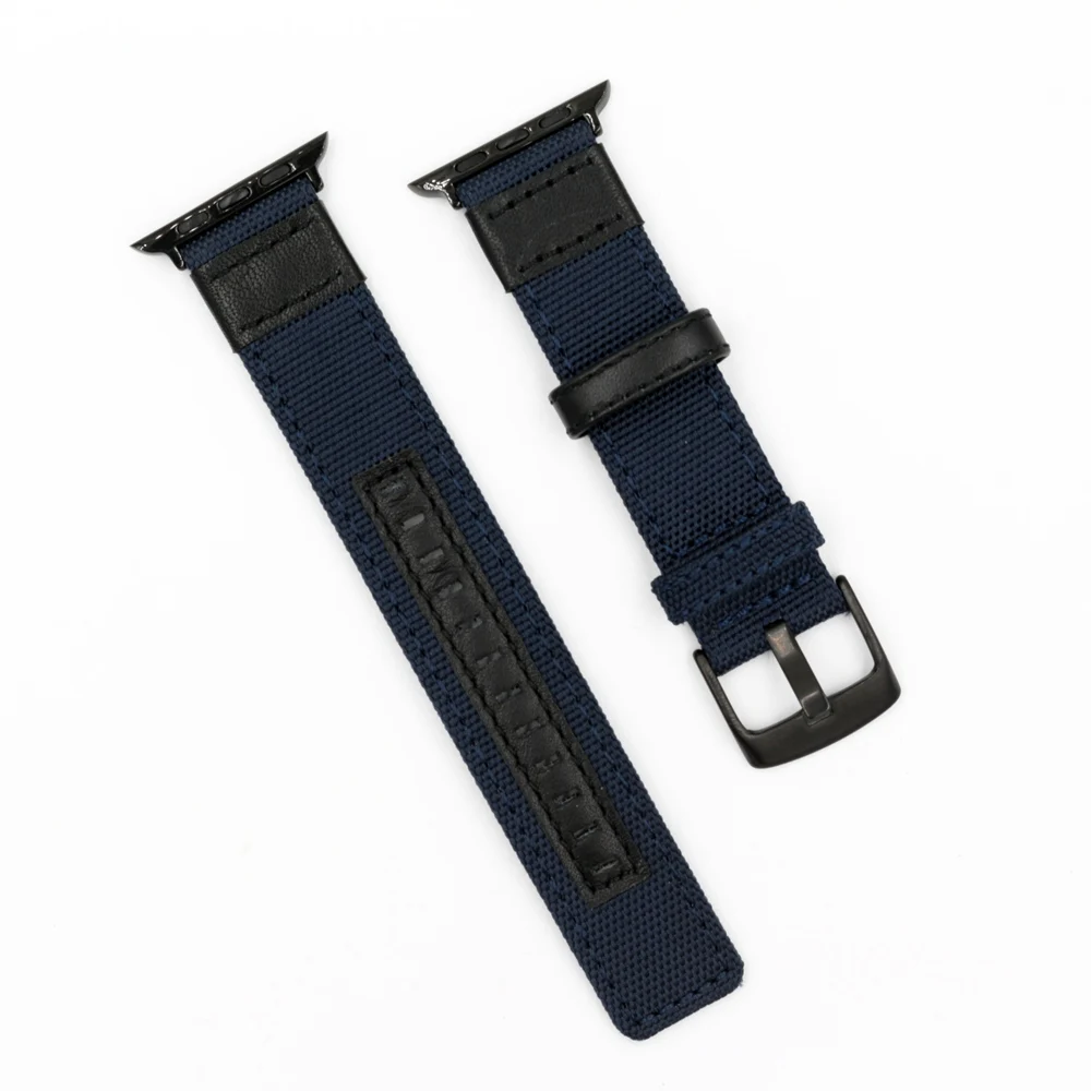 Blue URVOI ремешок для apple watch series 54 3 21 прочный ремешок для iwatch открытый чувствовать себя холст с натуральной кожи современный 38 42 40 44 мм - Цвет ремешка: Blue