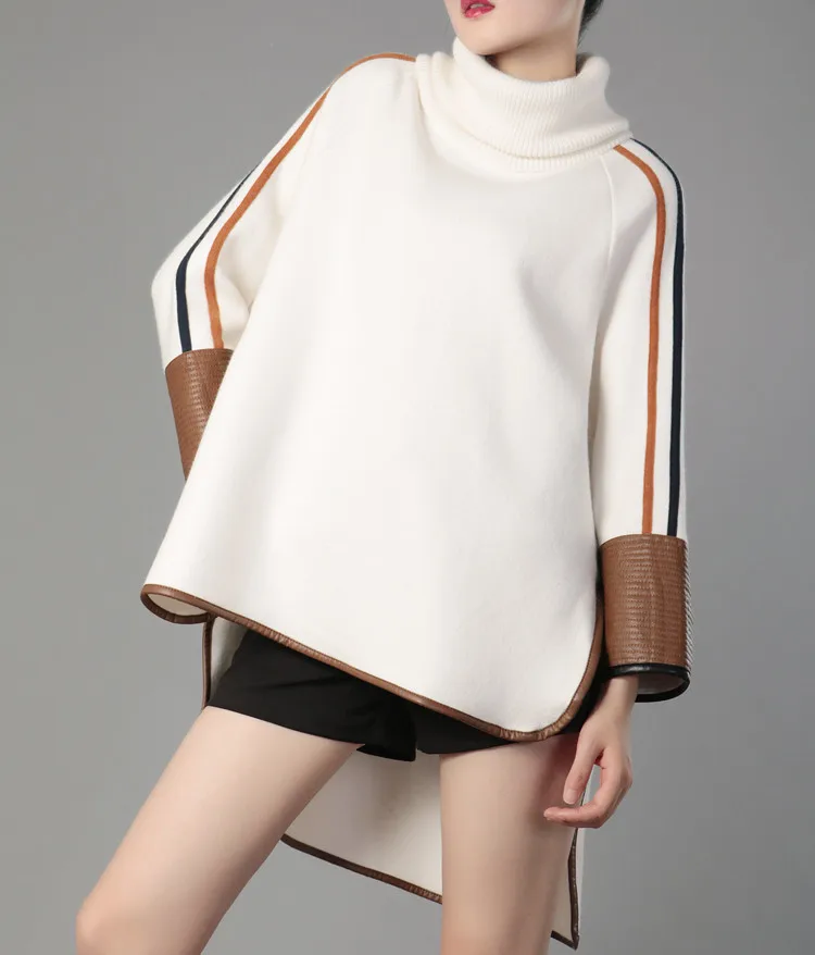 WHITNEY WANG 2018 осень WinFashion уличная PU лоскутный Свитер оверсайз женский джемпер pull femme