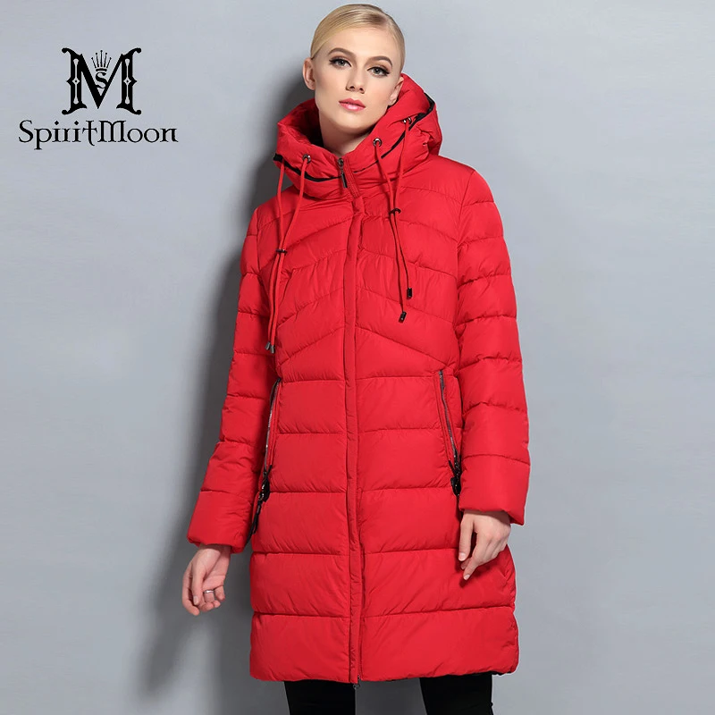 SpiritMoon 2017 Новая Теплая Зимняя Женская Куртка Зимний Женский Пуховик Мод с