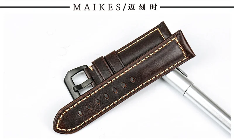 Аксессуары для часов MAIKES, кожаный ремешок для часов 20 мм, 22 мм, 24 мм, 26 мм, винтажный синий ремешок для часов, браслет для Panerai