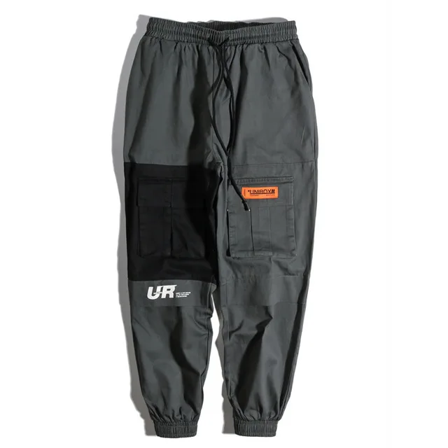 Grey green CARWORNIC мульти шаровары с карманами Jogger Брюки мужские лоскутные хип хоп рабочие брюки уличная Мешковатые повседневные шаровары хипстеры - Цвет: Grey green