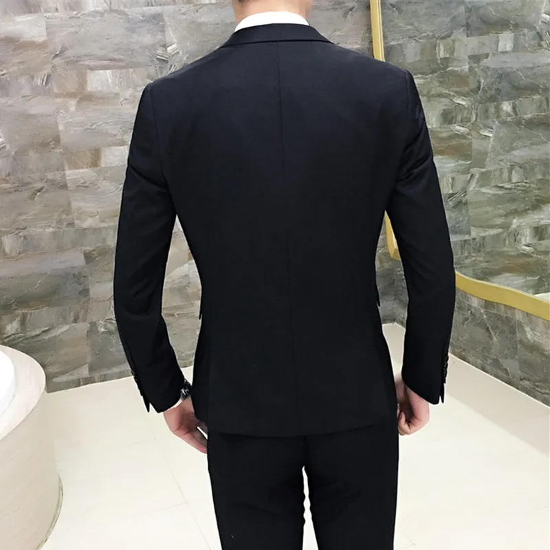 

(Jacket+Pant+Vest) Luxury Men Wedding Suit Male Blazers Slim Fit Suits For Men Costume Business Formal Party Blue Classic Black