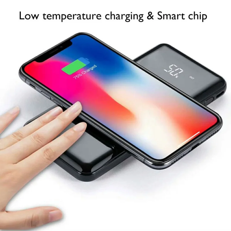 Qi беспроводной 10000 мАч портативный внешний аккумулятор 2USB lcd светодиодный быстрое зарядное устройство для телефона зеркальная поверхность для iPhone Android