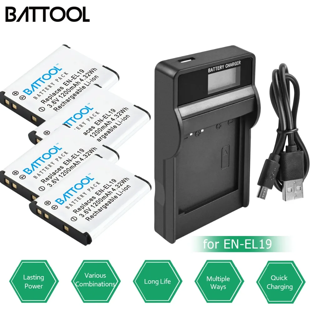 Аккумулятор batcool 1200 мАч EN EL19 EL9 + зарядное устройство с ЖК дисплеем для Nikon Coolpix S33 S32