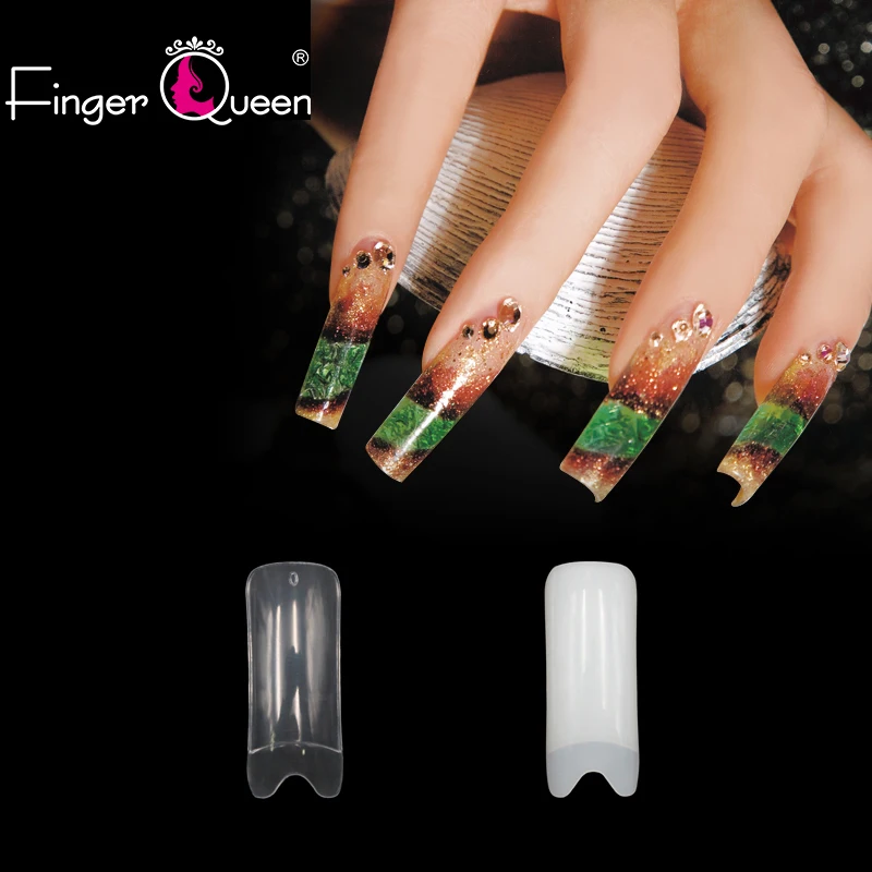 FingerQueen 100 шт. + коробка балетки полу накладные ногти натуральный/прозрачный гроб ABS