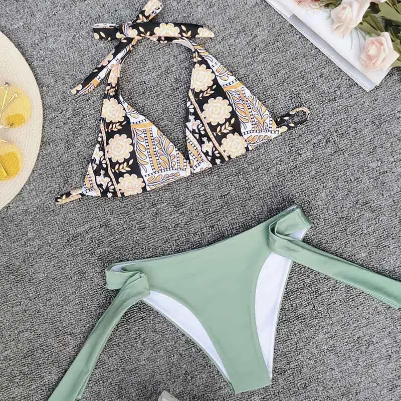 Сексуальный принт бикини женский зеленый пуш-ап купальник 2019 из двух частей