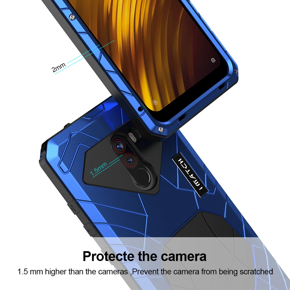 for xiaomi mi pocophone f1 phone case hard aluminum metal tempered glass screen protector cover heavy duty protection silicon free global shipping