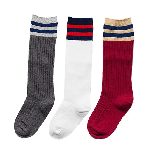 Grey White Red 3 пар/лот,носки для мальчика гольфы для девочек носки для девочек гольфы для девочек в школу гольфы длинные спортивные носки хлопок с полосатой пак - Цвет: Grey White Red