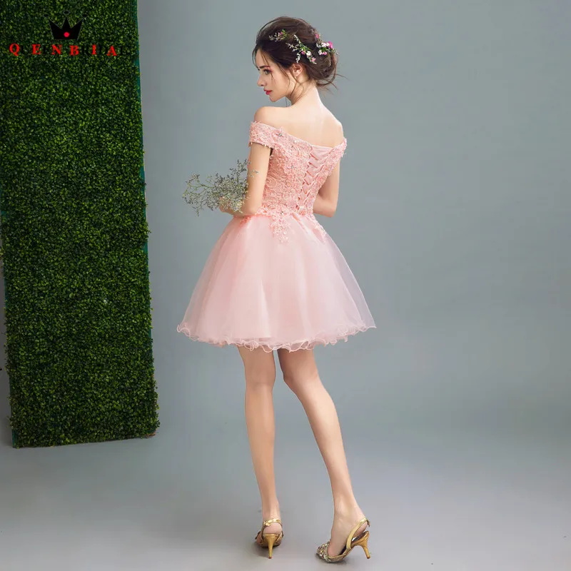 QUEEN BRIDAL Evening Dresses Short Pink Tulle Lace Elegant Women Prom Party Dress Gown 2020 NEW Vestido De Festa JW33 | Свадьбы и