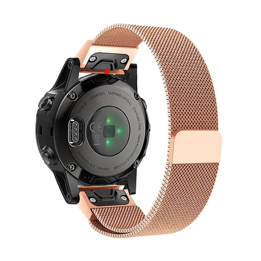 Rose gold Миланские магнитные часы ремешок для Garmin Fenix 5 5S 5X20 мм 22 мм 26 мм нержавеющая сталь Металл Quick Fit Ремешки для наручных часов - Цвет: Rose gold