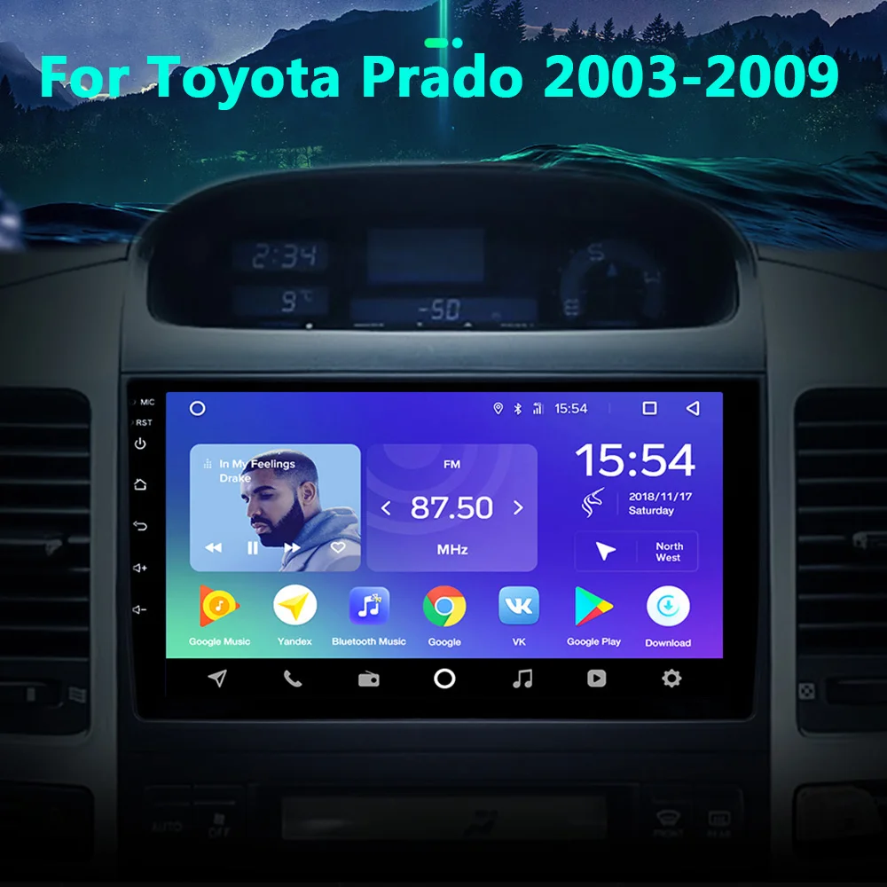 Автомагнитола 2 + 16 ГБ 9 дюймов MP5 Android 1 Din для Toyota Land Cruiser Prado 2003 2004 2005 2006 2007 2008 2009|MP4 и