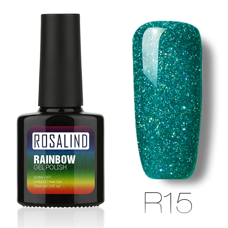 R15 ROSALIND гель 1S P+ черная бутылка 10 мл Радужный мерцающий R01-29 DIY живопись УФ светодиодный Гель-лак для ногтей Дизайн ногтей Полупостоянный - Цвет: R15