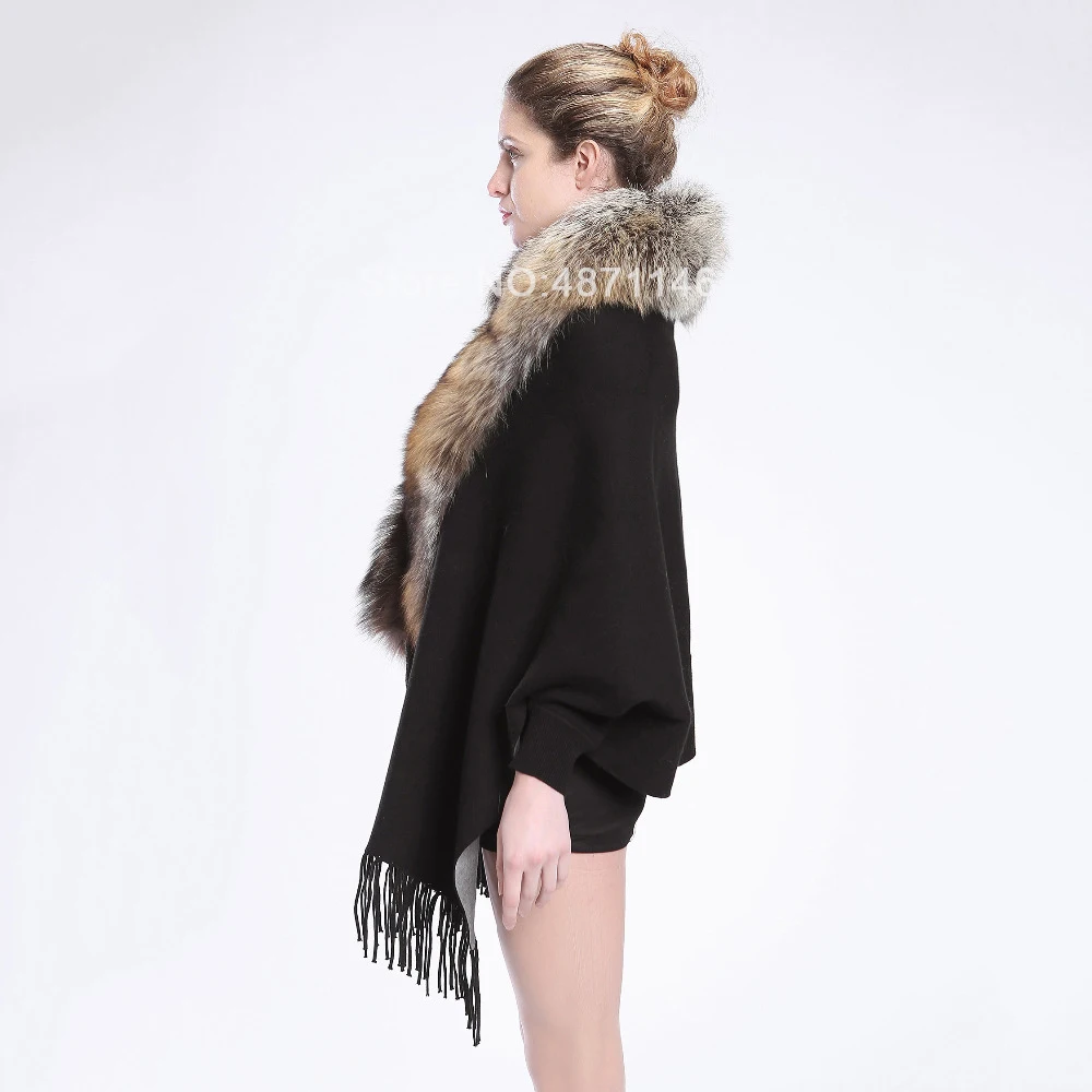 Spring Autumn women lady noble DOT genuine red fox or silver fur collar shawl real bat coat Pashmina overcoat clothes | Аксессуары для