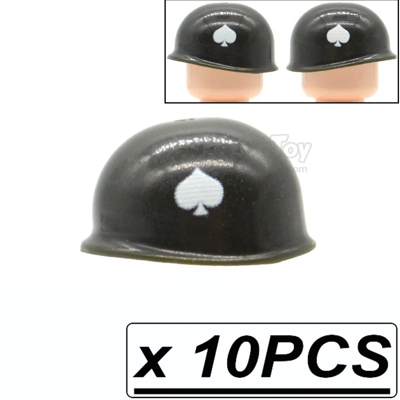 10pcs Spade Helmets 10 шт./лот, блоки WW2, M1, США, шлемы, напечатанные солдатами-солдатами, военная армия, звание MOC, Строительные кирпичи, игрушки для детей - Цвет: 10pcs Spade Helmets