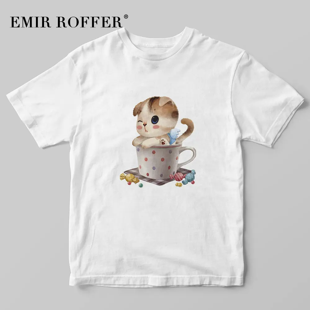 EMIR ROFFER футболка с рисунком кота Женская Милая Kawaii женские Графические футболки