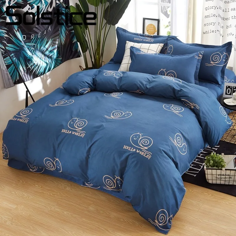 

Solstice Home Textile Cartoon Snail Kid Child Bedlinen Dark Blue Bedding Sets Duvet Cover Flat Bed Sheet Pillowcase 3/4Pcs Adult