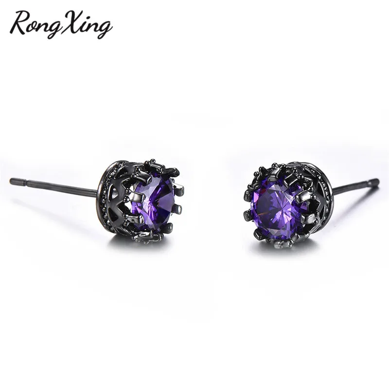 Женские винтажные серьги гвоздики RongXing фиолетовые/розовые круглые с цирконием и