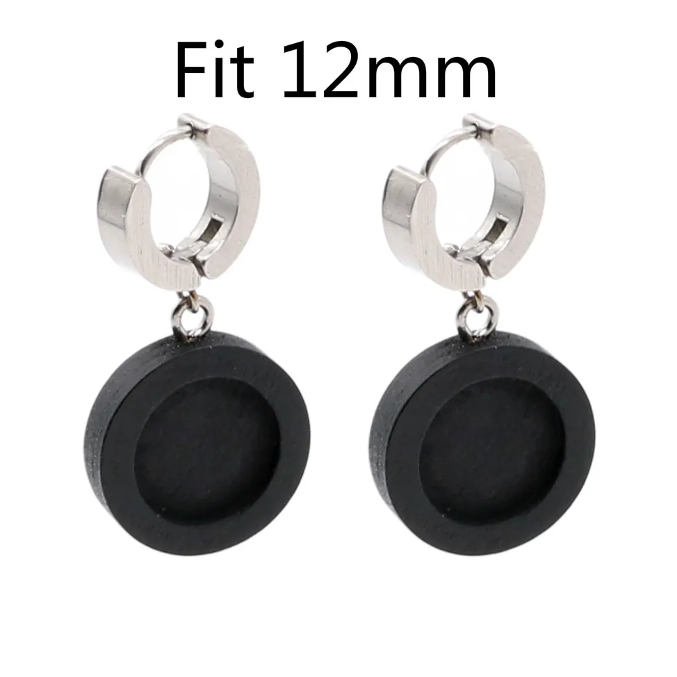 fit 12mm black color Aiovlo 1 пара подходит 12 мм 25 мм деревянная основа для кабошона для серег пустые крючки из нержавеющей стали Diy аксессуары для изготовления сережек - Цвет: fit 12mm black color