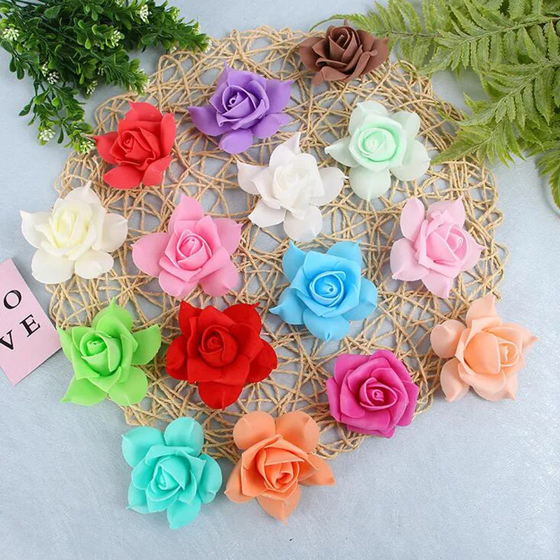 

100 pcs\lot Handmade DIY Matrrial Diameter 8 cm Multicolor Foam Rose Flower Head Artificial Rose Flowers Wedding Home Decoration