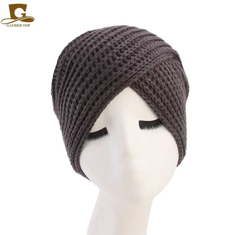 

New fashion winter women Knit warm Turban Head Wrap hair Hat Cap Chemo Bandana turbante hair accessories