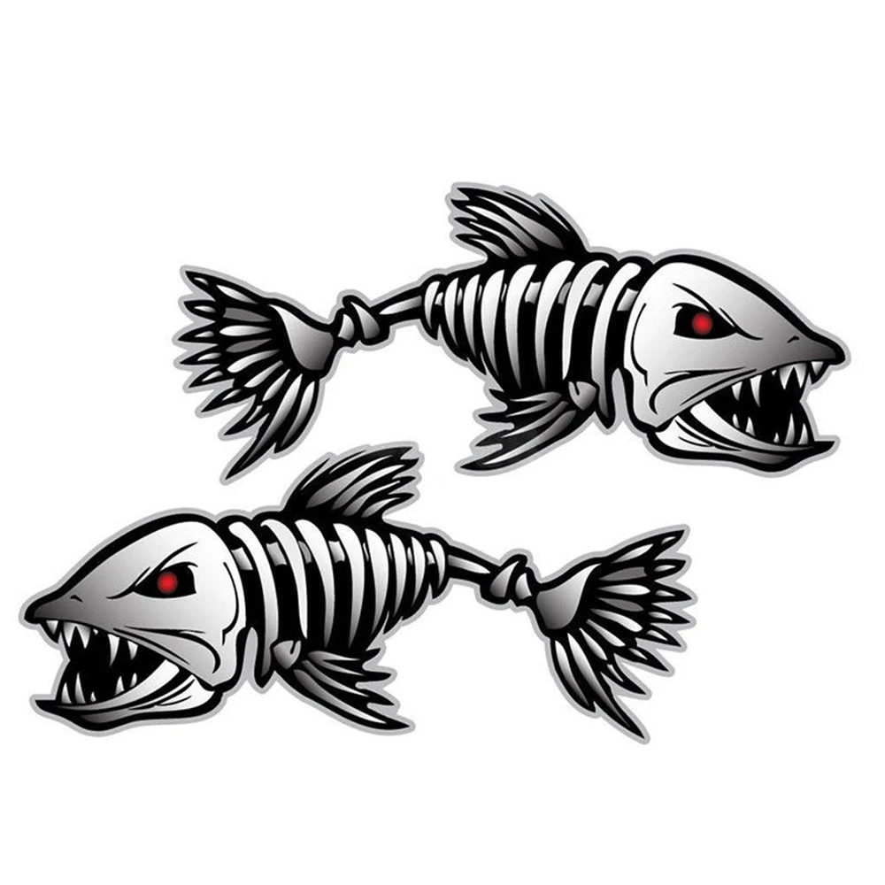 2Pcs Skeleton Fish Bones Vinyl Decal Sticker Kayak Fishing Boat Car Graphics Removable Body Decoration New | Автомобили и