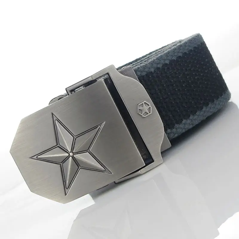 Black dark gray side BOKADIAO мужской и женский военный брезентовый ремень роскошный 3D звезда металлический пояс с пряжкой для джинсов армейские тактические ремни для мужчин ремень мужской - Цвет: Black dark gray side
