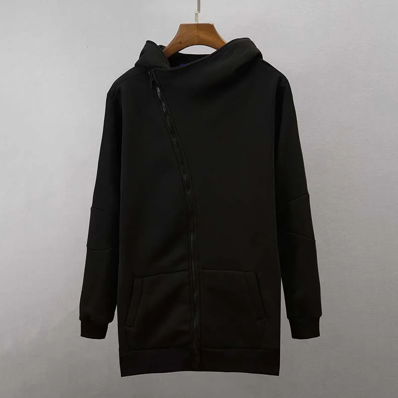 Slanted Zipper Hoodies Men Male Long Sleeve Solid Hooded Pocket Loose Sweatshirt Hoodie Tracksuit Sweat Coat Sportswear 6Q2282 | Мужская