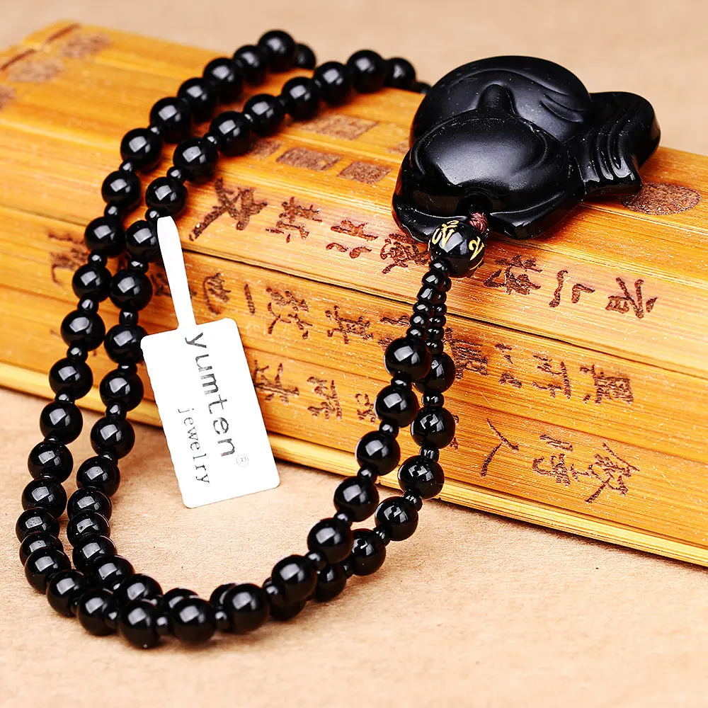 4 шт. натуральный камень обсидиан ожерелье из бисера амулет Обсидиановая лиса