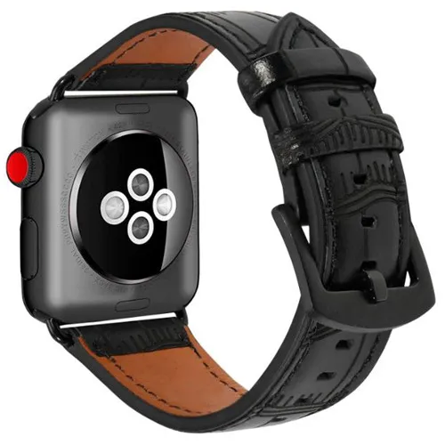black Хохлатый кожаный ремешок для Apple Watch band 44 мм 40 мм correa Iwatch Series 4 модный бамбуковый браслет ремешок для часов - Цвет ремешка: black