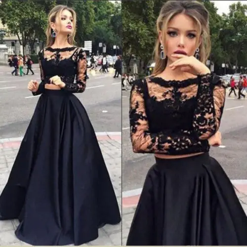 2pcs Sexy Women Formal Prom Long Dress Lace T Shirt Tops Tee Evening Party Maxi Clothes Suit |