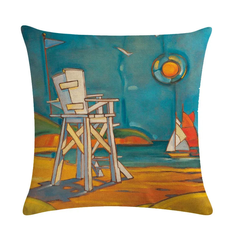 Наволочка с рисунком маслом 45x45 см из хлопка и льна | Дом сад