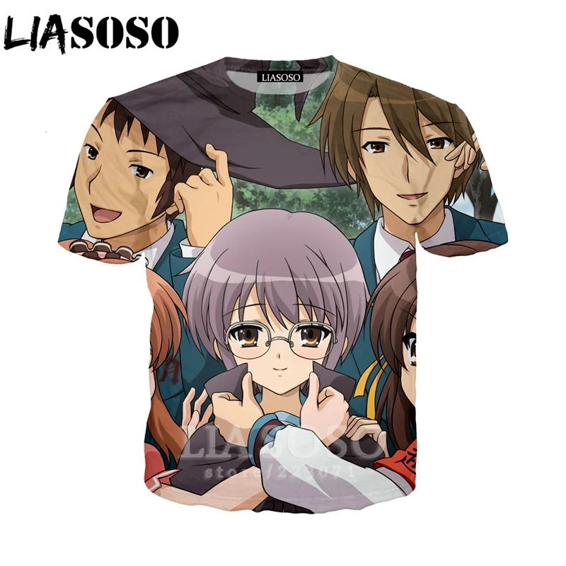 LIASOSO Summer New Men Women Short Sleeve Sweatshirt 3D Print Anime The Melancholy of Haruhi Suzumiya T Shirt Top Pullover A195 | Мужская