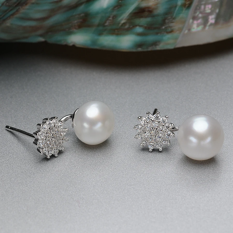 FEIGE New Design 7-8mm White Natural Freshwater Pearls 925 Sterling Silver Stud Earrings For Women's Brincos Fine Jewelry | Украшения и