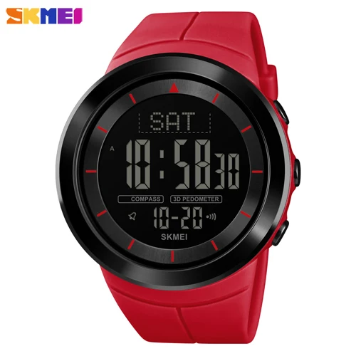 Red SKMEI Роскошные спортивные часы мужские цифровые военные часы уличные калории шагомер компас водонепроницаемые мужские наручные часы reloj hombre - Цвет: Red