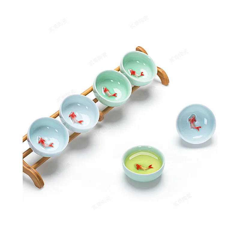 Новинка 2019 китайский керамический кунг фу чайная чашка 50 мл Celadon Azure/Green Carp Золотая