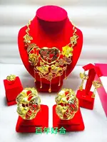 Yulaili Hot Sale Chinese Style Design Gold-color Eternal Love Shape Wedding Jewelry Sets Necklace Bracelet Earrings Ring