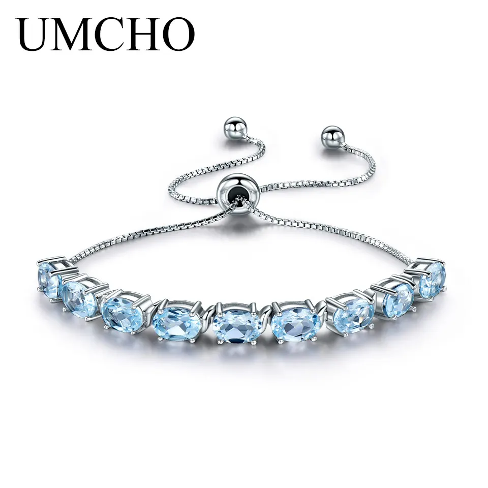 Sky Blue Topaz UMCHO настоящий натуральный Небесно-Голубой браслеты с топазами и браслеты из настоящего 925 пробы, серебряный браслет для женщин, Расширенная бижутерия - Цвет камня: Sky Blue Topaz