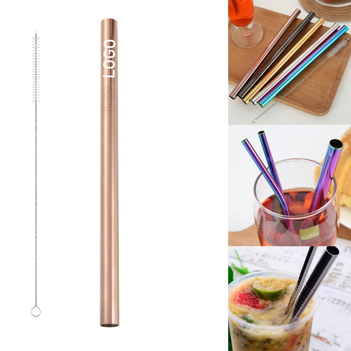 Rose Golden Straight Экологичные многоразовые трубочки из нержавеющей стали 304, пивные Коктейльные трубочки, соломинки кофейного цвета 265-12 мм - Цвет: Rose Golden Straight