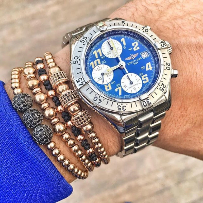 Брендовый мужской браслет 6 мм золотой цвет бусины из нержавеющей стали микро