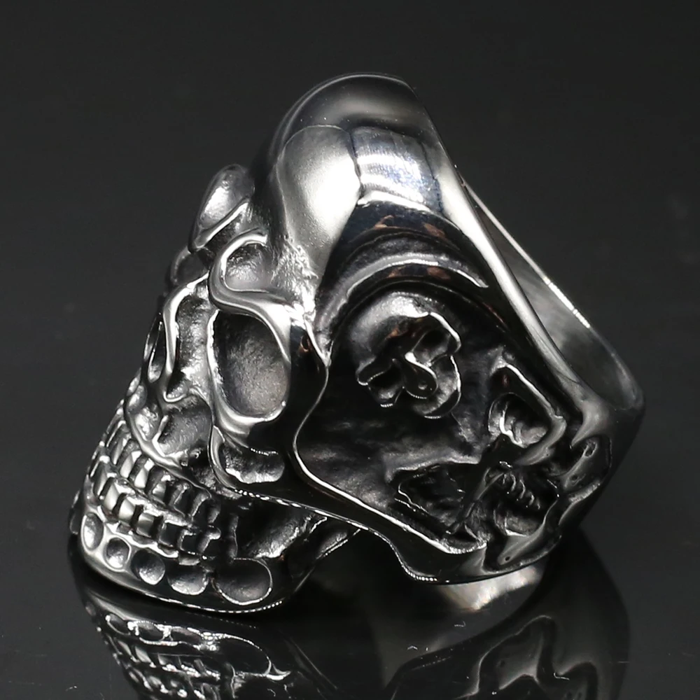 Уникальное кольцо с черепом для мужчин из полированной нержавеющей стали