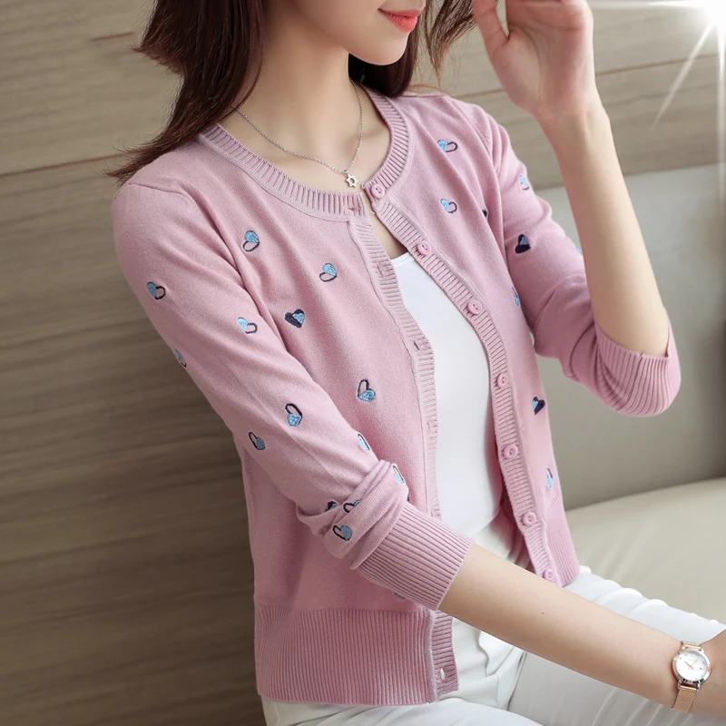 New Spring Autumn Fashion Long sleeve short print Loose female cardigan sweater women Round neck casual knitted outerwear WKM145 |