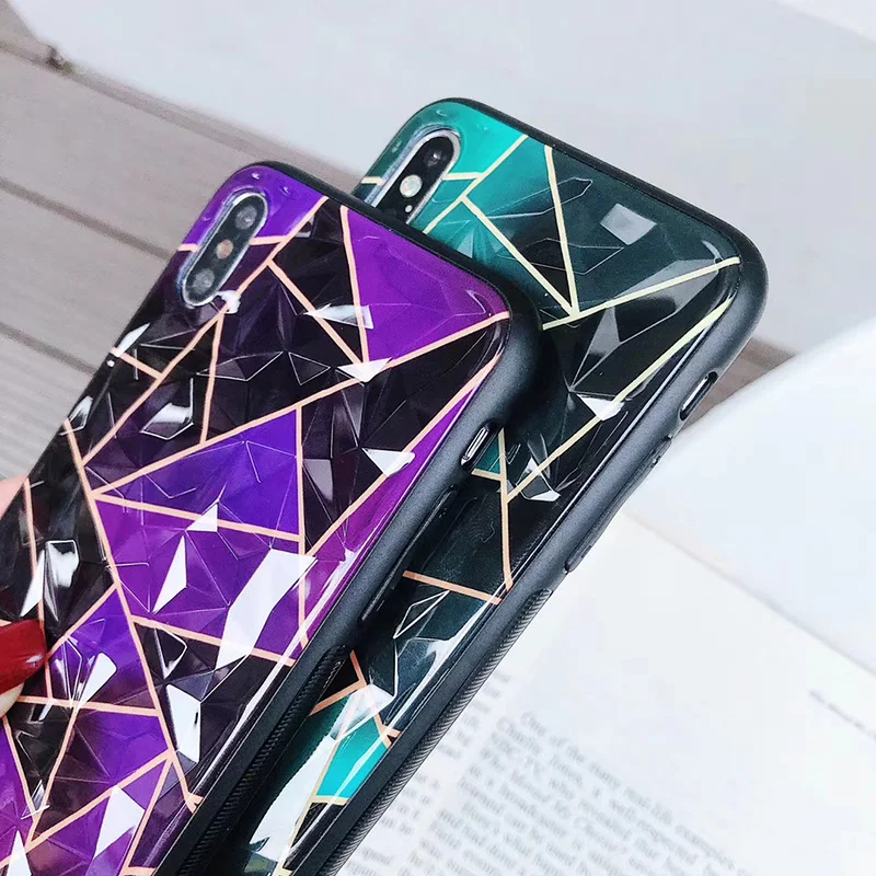 3D чехол с ромбовидным узором для iPhone X XS Max XR геометрический треугольник Капа Fundas 8